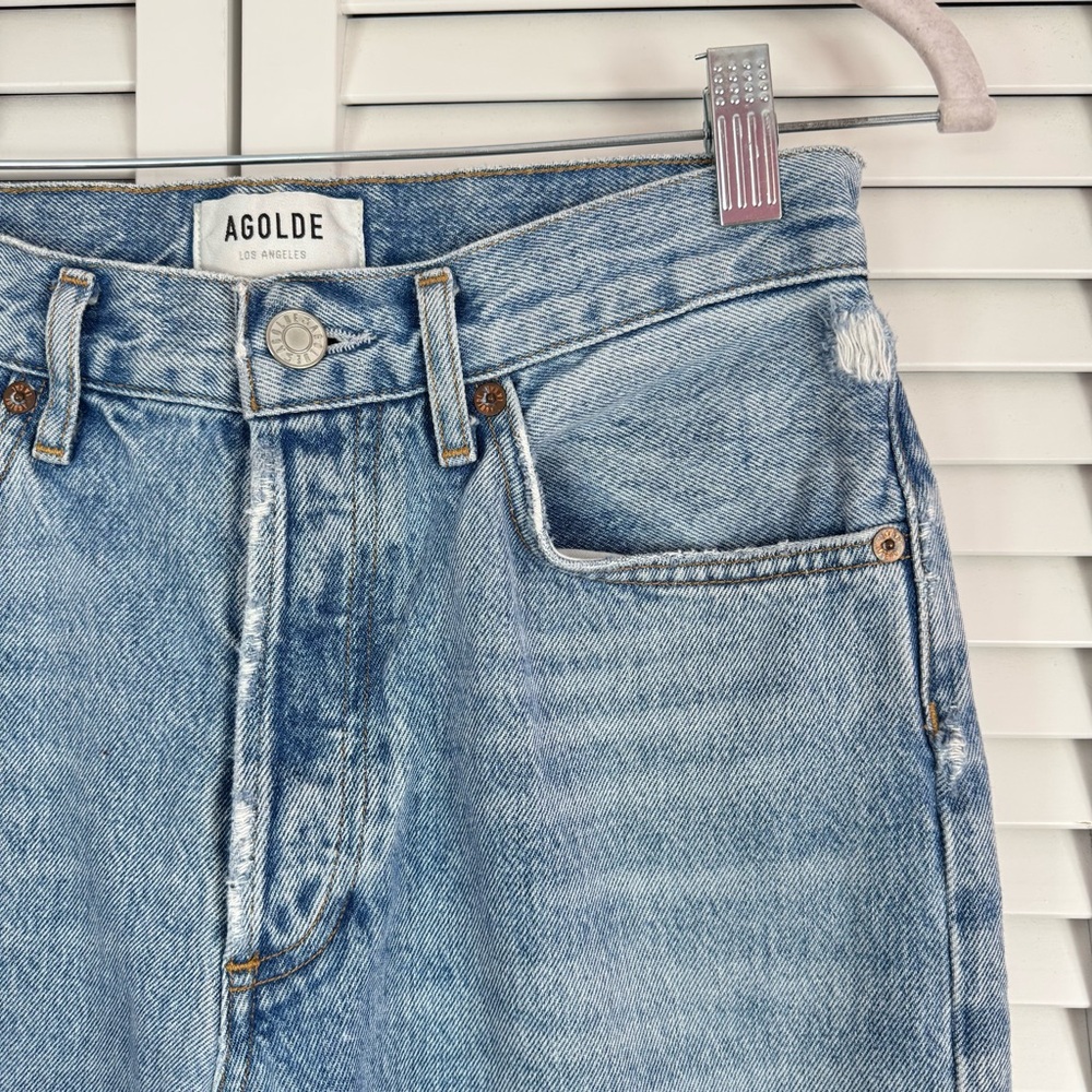 AGOLDE Lana Straight Leg Ankle Raw Hem Blue Jean Distressed Edges Size 25 - Picture 7 of 12